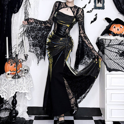 Autumn Elegant Lace Batwing Sleeve Irregular Asymmetric Overhaul Waistcoat Top Women by Ragazza
