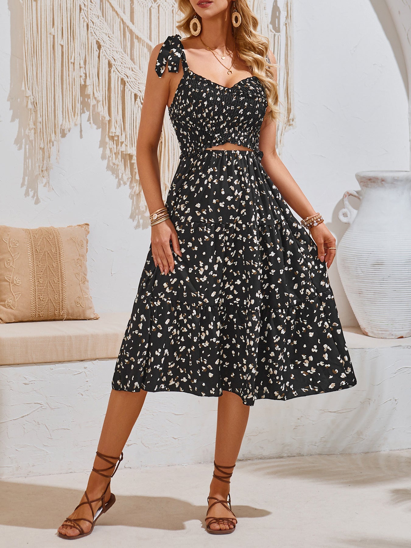 Women Clothing Spring Summer Printed Halter Dress Holiday Beach Dress by Ragazza