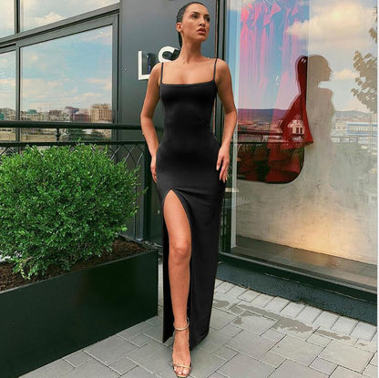 Summer New Women Strap off-Neck Slim Fit Backless Sexy Slit Dress Maxi Dress by Ragazza