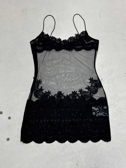 Summer Women Mesh Lace Lace Spaghetti Strap Dress See through Sexy Nightdress Vacation Maxi Dress by Ragazza