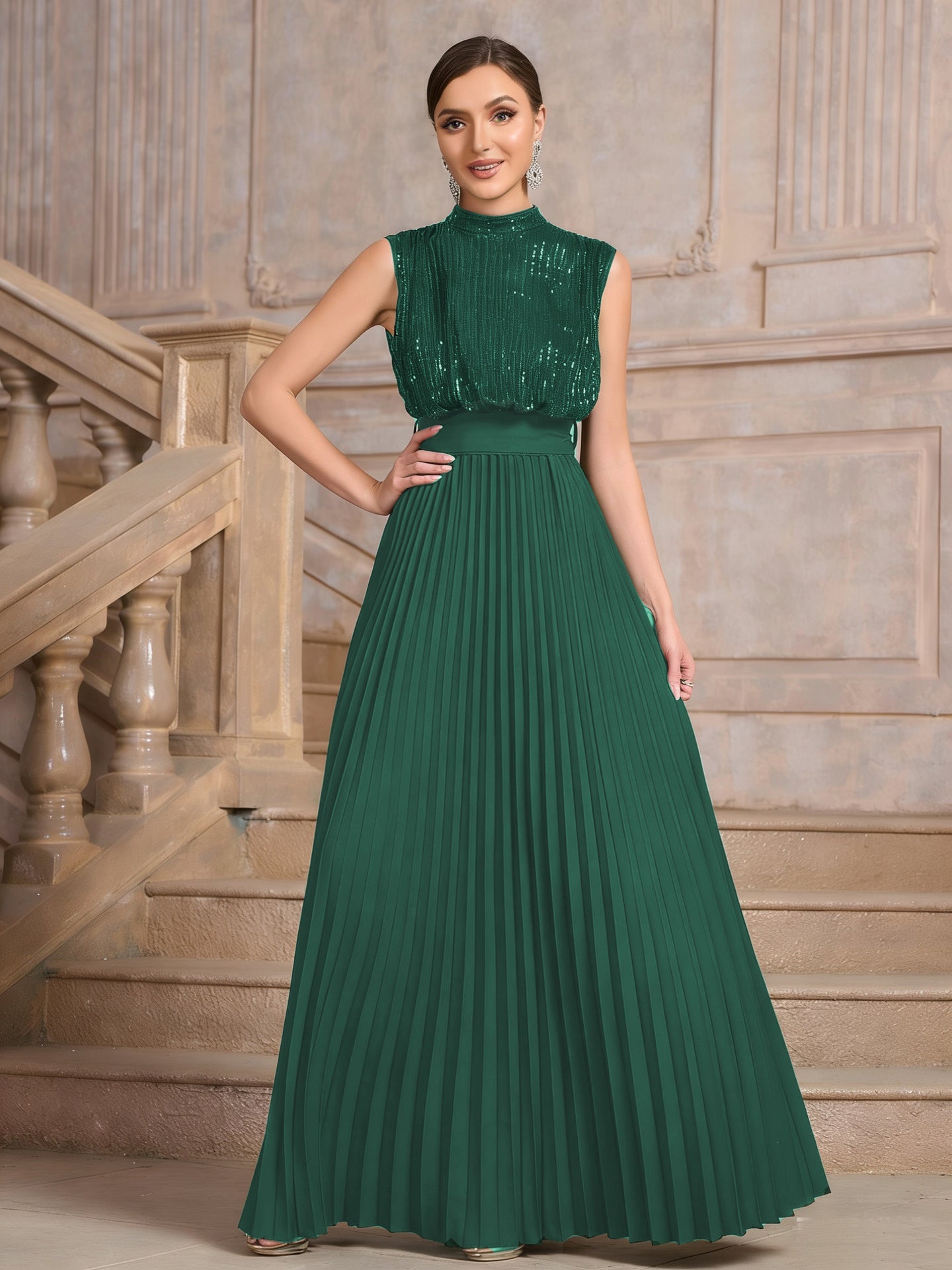 Sequined Backless High Waist Pleated Dress Women Summer Elegant Dress by Ragazza