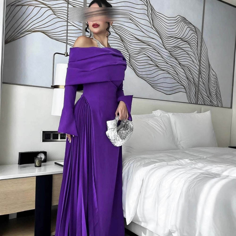 Fall Winter Women Clothing Middle East Sexy off the Shoulder Pleated Evening Dress by Ragazza