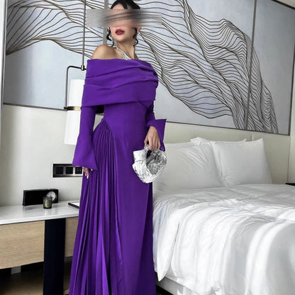 Fall Winter Women Clothing Middle East Sexy off the Shoulder Pleated Evening Dress by Ragazza