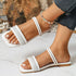 Rhinestone Knitted Belt Slippers Women Square Toe Flat Bottom All Matching Comfortable Outdoor Slippers  DestGlow