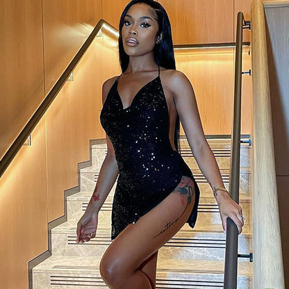 Fried Street Sexy Backless Hollow Out Cutout out Halter Slimming Short Women Dress by Ragazza