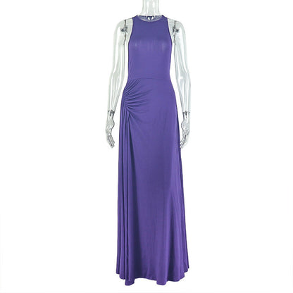 Women Clothing Fitted Waist Pleated Design Hip Dress Round Neck Sleeveless Dress by Ragazza