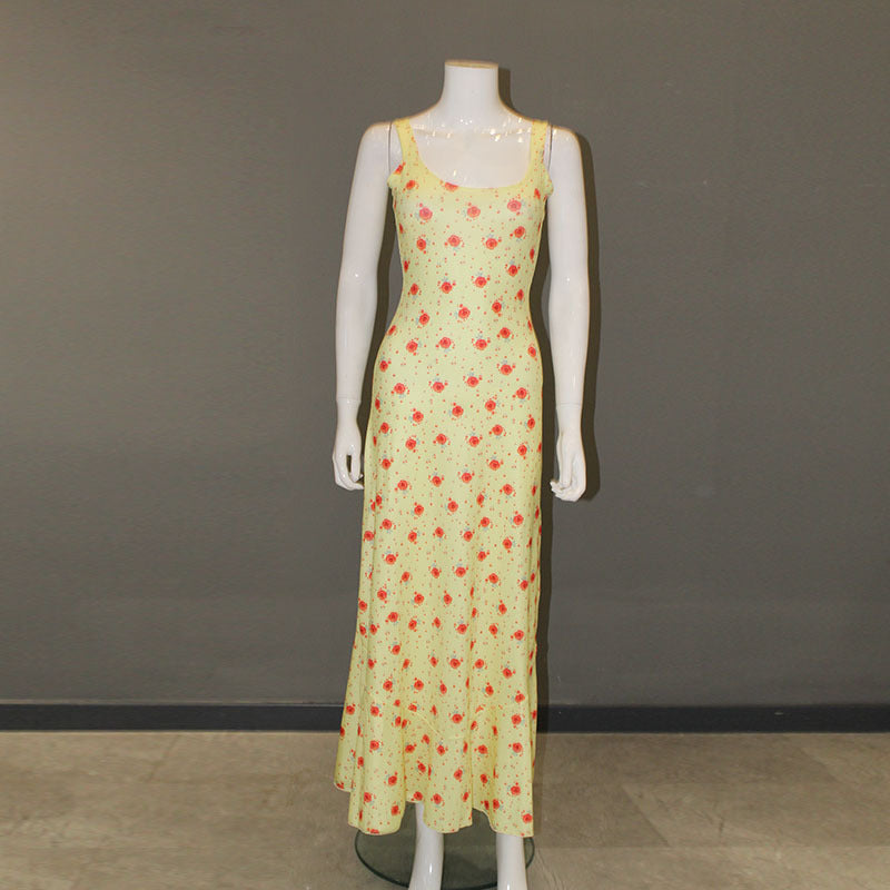 Summer Vacation Long Small Floral Strap Dress Women Wear by Ragazza