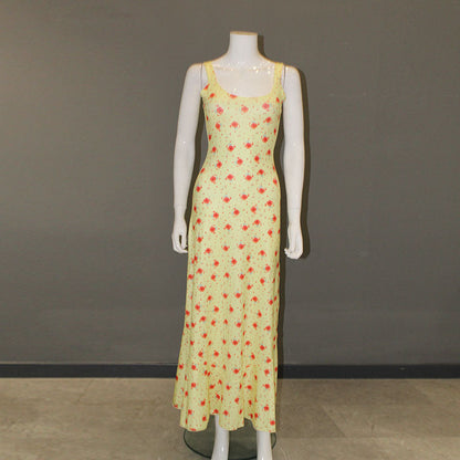 Summer Vacation Long Small Floral Strap Dress Women Wear by Ragazza