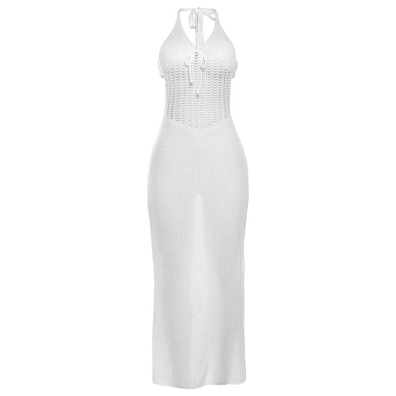 Spring Women Clothing Halter Sexy Low Cut Backless Knitted Hollow Out Cutout Out See Through Dress by Ragazza
