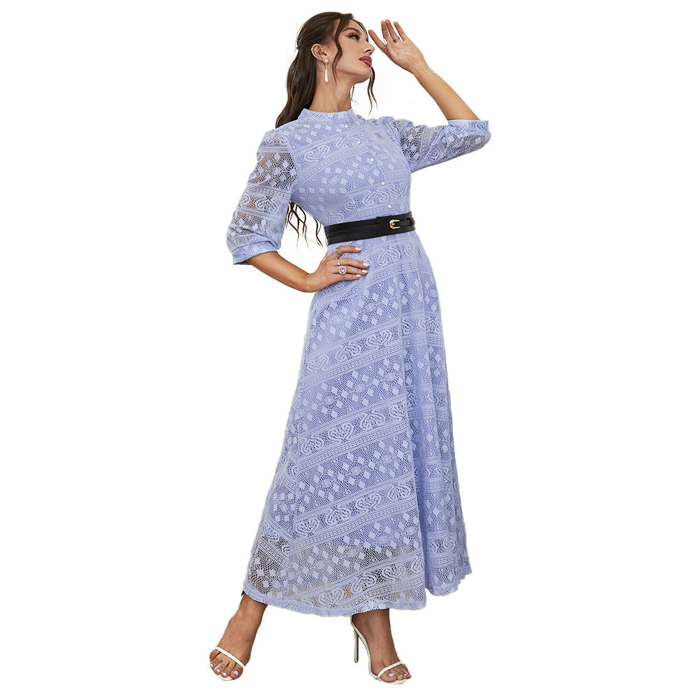 Dress Elegant Maxi Dress Solid Color Mesh High Waist A Line Dress by Ragazza