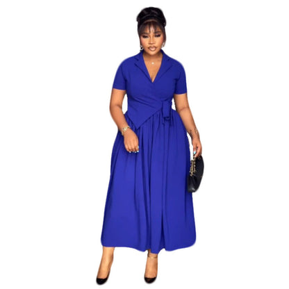 Elegant Office Collared Waist Tight Lace up Loose Dress by Ragazza