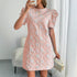 Summer Women Bubble Sleeve Texture Jacquard round Neck Retro Dress by Ragazza