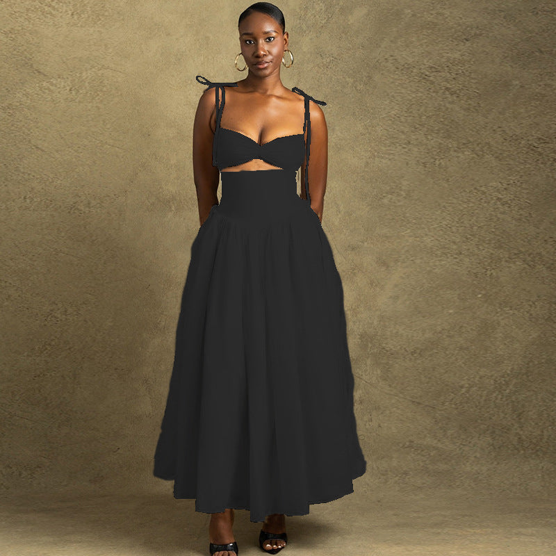 Women Clothing Solid Color Dress off the Shoulder Strap Sleeveless Large Dress by Ragazza
