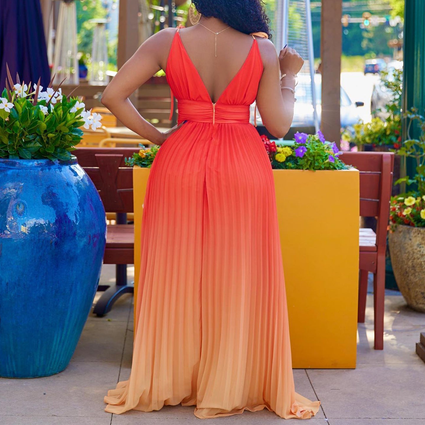 Women Clothing Deep V Plunge Neck Sexy Pleated Spaghetti Straps Corset Dress by Ragazza