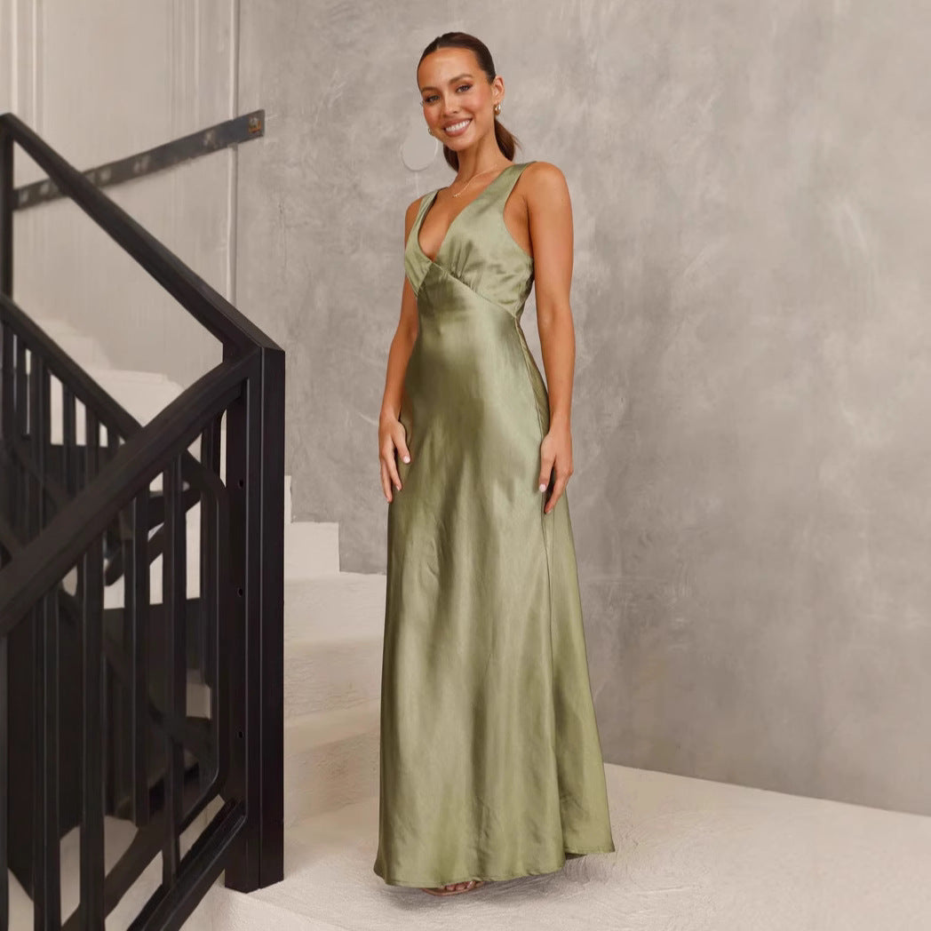 Women Dress Solid Color V neck Slim Fit Sexy Dress Evening Dress by Ragazza