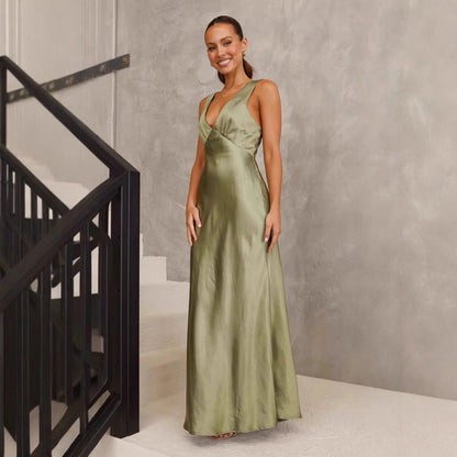 Women Dress Solid Color V neck Slim Fit Sexy Dress Evening Dress by Ragazza