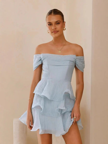 Summer Sexy Tube Top Backless Solid Color Tiered Dress by Ragazza