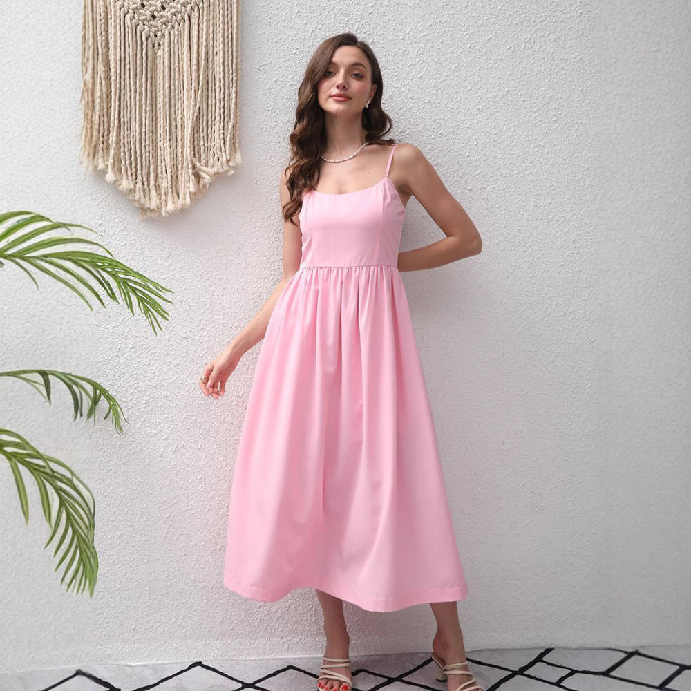 Summer Suspender Maxi Dress Backless Elegant French Dress Elegant Big Hem Dress by Ragazza