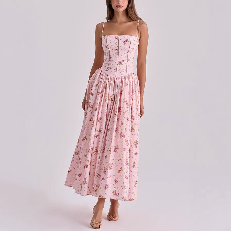 Spring Summer Printed Zipper Strap Dress Casual Holiday Dress  DestGlow