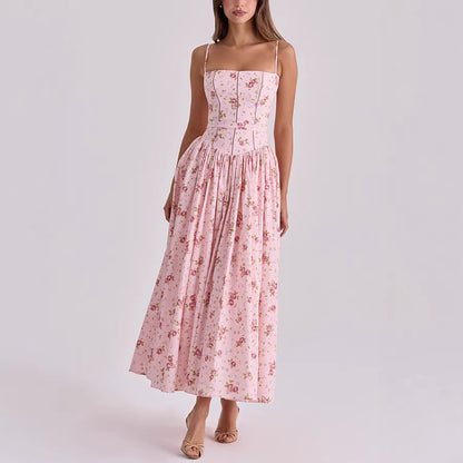 Spring Summer Printed Zipper Strap Dress Casual Holiday Dress  DestGlow