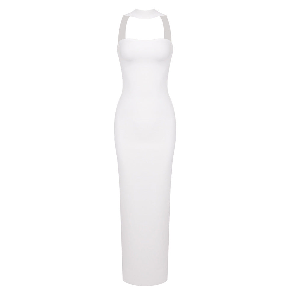 Summer Women Clothing Side Slit Bandage Elastic Long Tube Top Tight Halter Dress by Ragazza