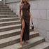 Autumn Winter Sexy Hollow Out Cutout out Backless round Neck Twisted High Slit Hip Dress by Ragazza