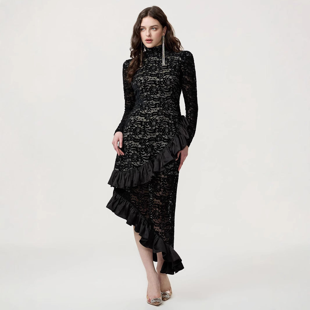 Women Wear Slim Flocking Dress Evening Dress Party Gathering Fishtail Dress  DestGlow