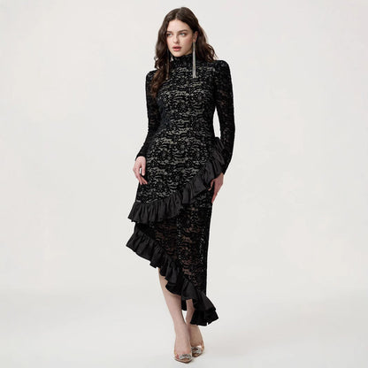 Women Wear Slim Flocking Dress Evening Dress Party Gathering Fishtail Dress  DestGlow