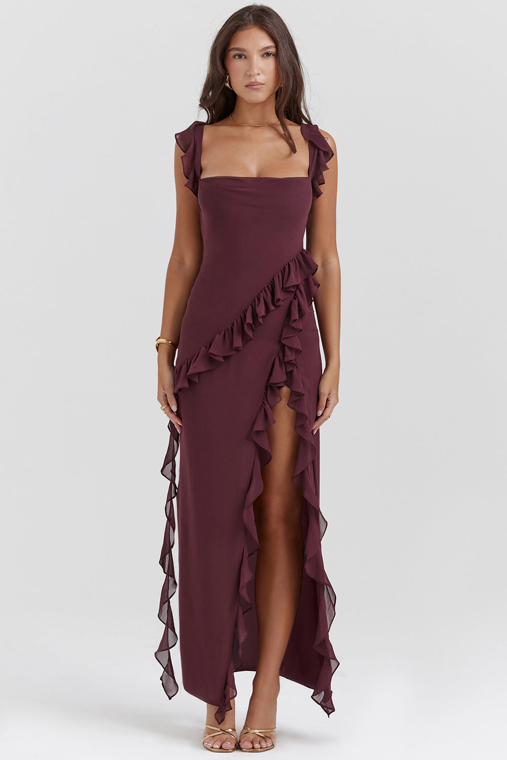 Summer French Strap Wooden Ear Sexy Split Printing Dress by Ragazza