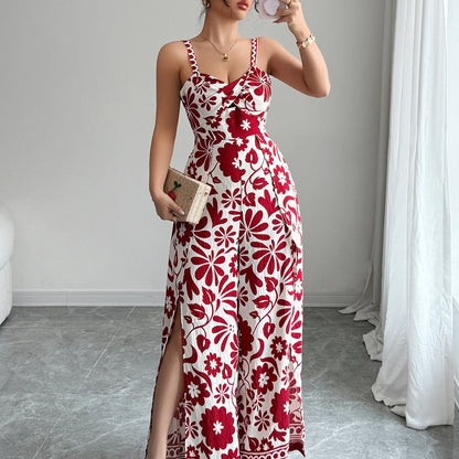 Spring Summer Elegant Twist Print Sling Wide Leg One Piece Long Pants Women Clothing by Ragazza
