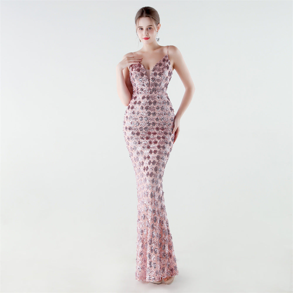 Heavy Industry Sequin Slim Deep Fishtail Evening Dress by Ragazza