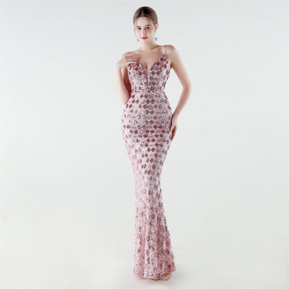 Heavy Industry Sequin Slim Deep Fishtail Evening Dress by Ragazza