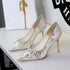 Sexy Party Lace Sequ Decorative Bowknot Slip on Super High Heel Pointed Toe  DestGlow