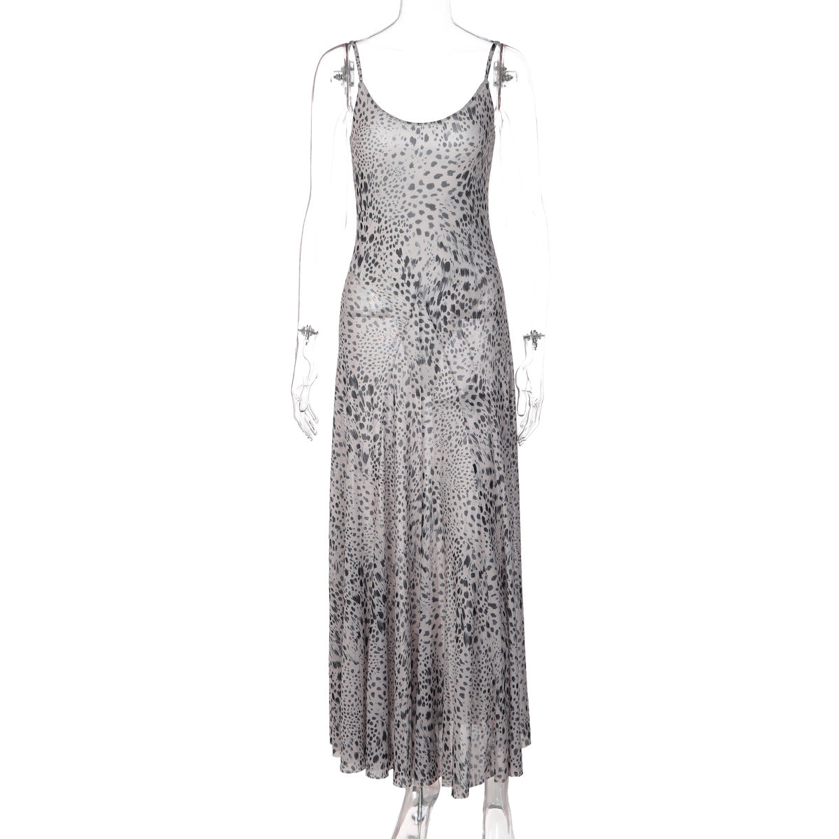 Summer Women Leopard Print Cocktail Sexy Sheer Mesh Splicing Sling One Piece Dress  DestGlow