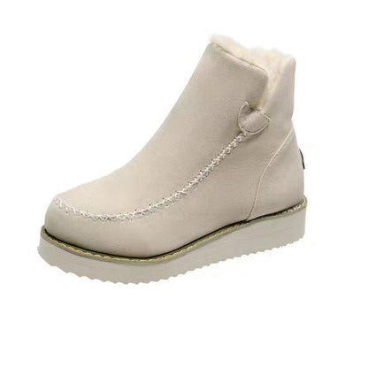 Women Boots Winter Ladies Platform Cotton Padded Boots Solid Color Slip on Warm Booties  DestGlow