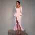 Sexy Sexy Solid Color Waist Tight Bell Sleeve Dress Single Breasted Side Slit Dress by Ragazza