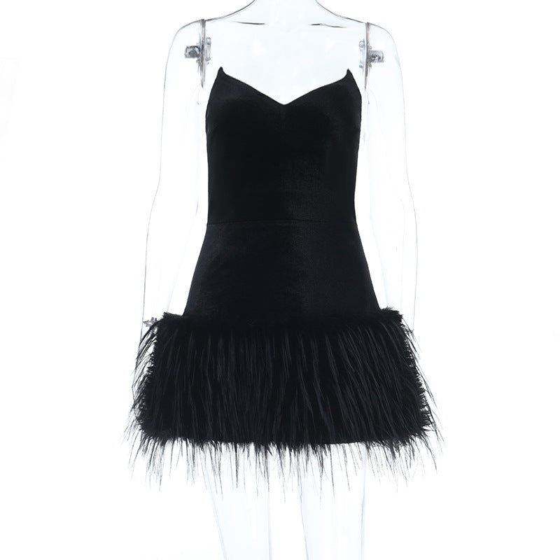Tube Top Sexy Socialite Furry Hem Short Dress Women by Ragazza