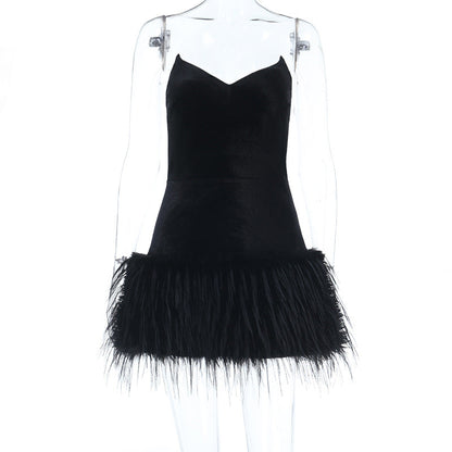 Tube Top Sexy Socialite Furry Hem Short Dress Women by Ragazza