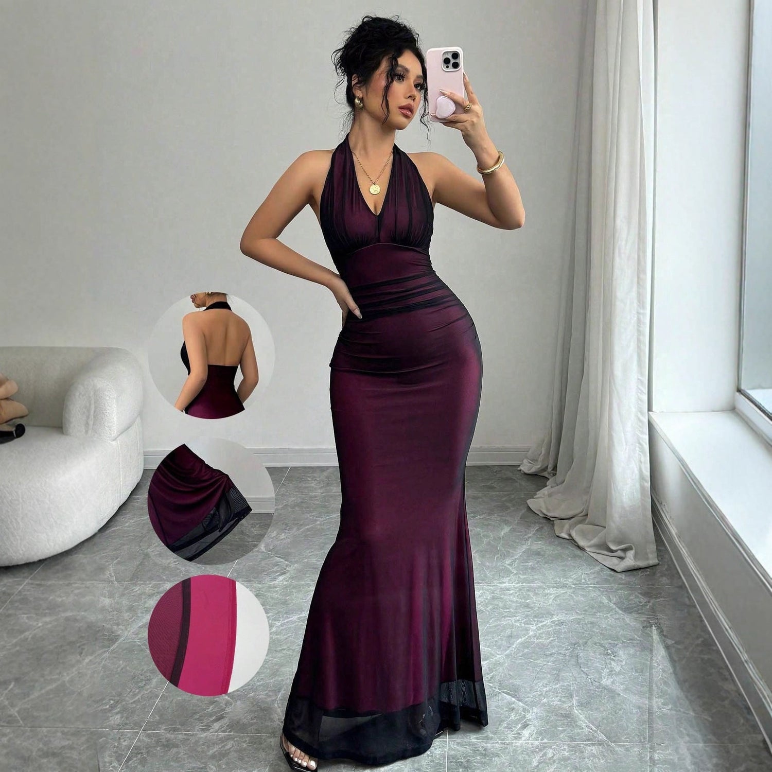 Women Clothing Summer Sexy Halter Mesh Sexy Sleeveless Dress by Ragazza