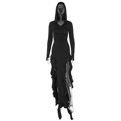 Summer Popular Trend Ruffled Stitching Long Sleeve Hooded Irregular Asymmetric Dress by Ragazza
