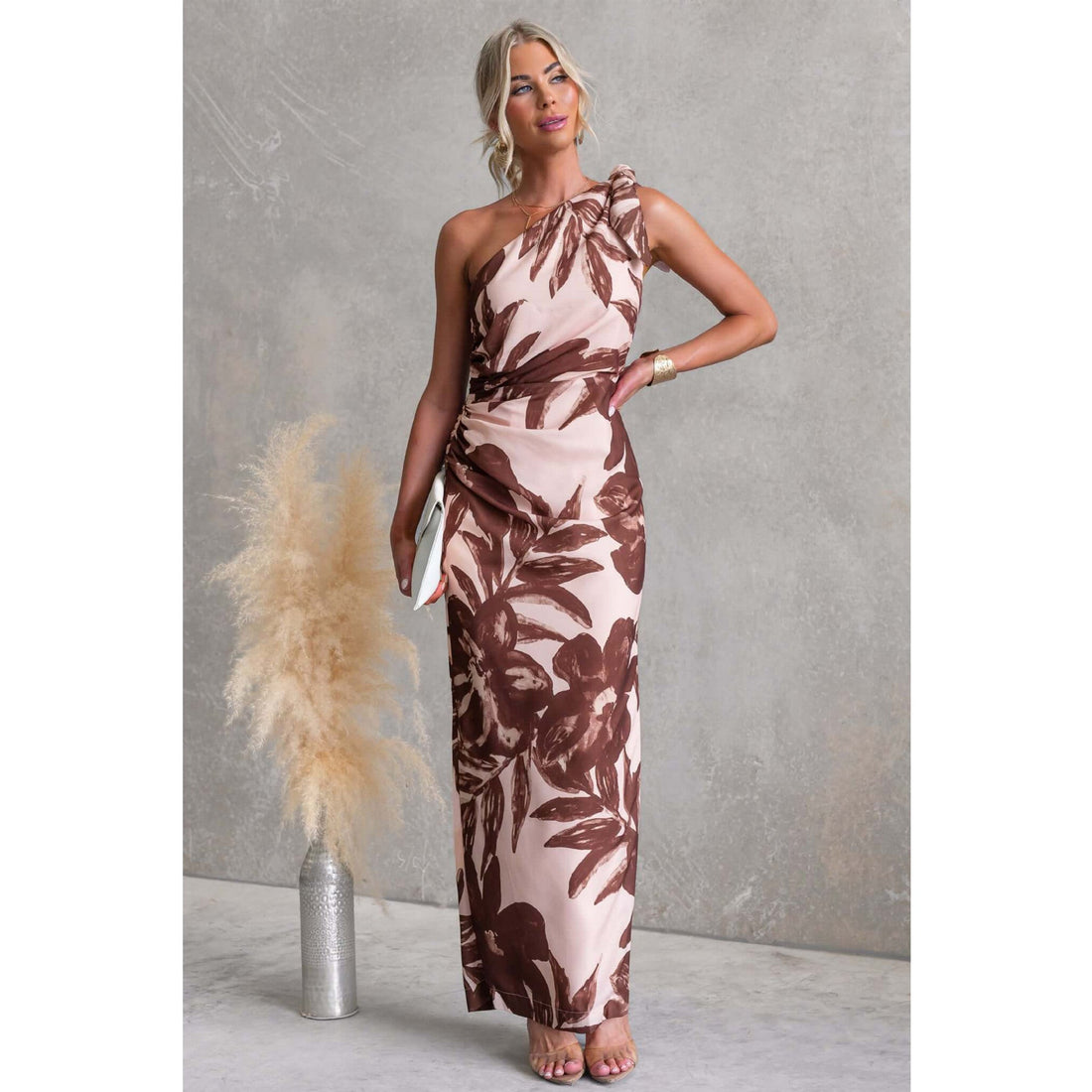 Spring Summer Digital Printing One Shoulder off Shoulder Cocktail Midi Dress  DestGlow