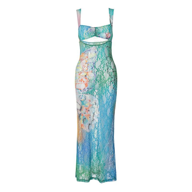 Street Hipster Sexy Hip Summer Lace Print Sleeveless Backless Dress Women by Ragazza
