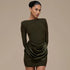 Women Clothing Autumn Winter Solid Color Elegant Casual Slim Fit round Neck Long Sleeves Pleated Short Dress by Ragazza