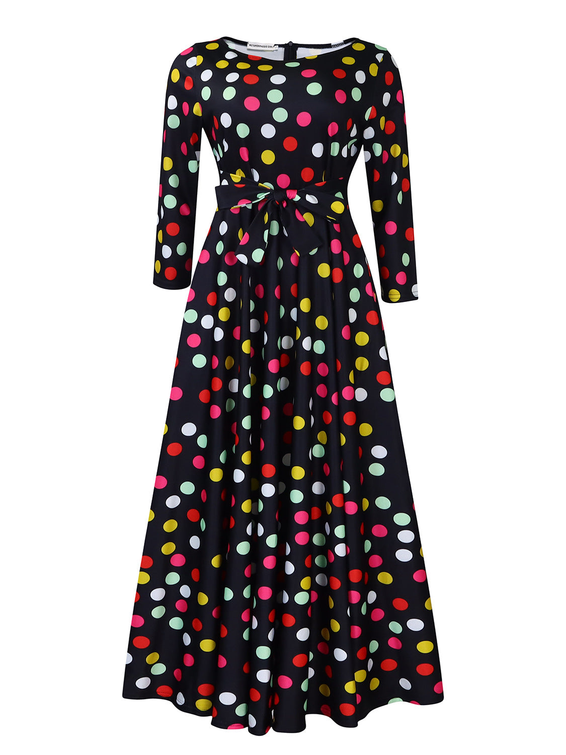 Women Clothing Spring Elegant Graceful Printed Lace up Large Dress by Ragazza