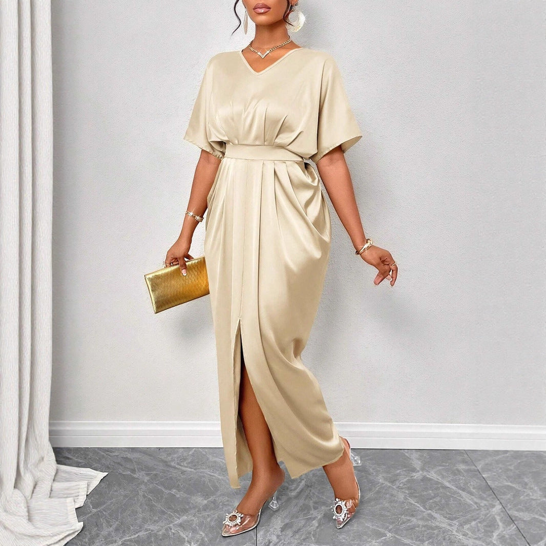Women Clothing Early Autumn Satin Dress Ball Gown Satin Waist Tight Maxi Dress by Ragazza