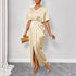 Women Clothing Early Autumn Satin Dress Ball Gown Satin Waist Tight Maxi Dress by Ragazza