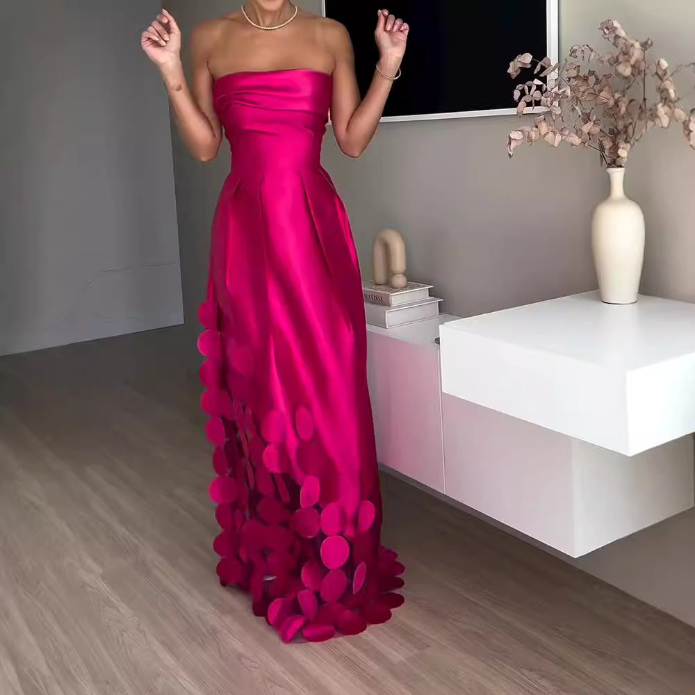 Stitching round Satin Sexy Tube Top High Waist Dress Evening Dress by Ragazza