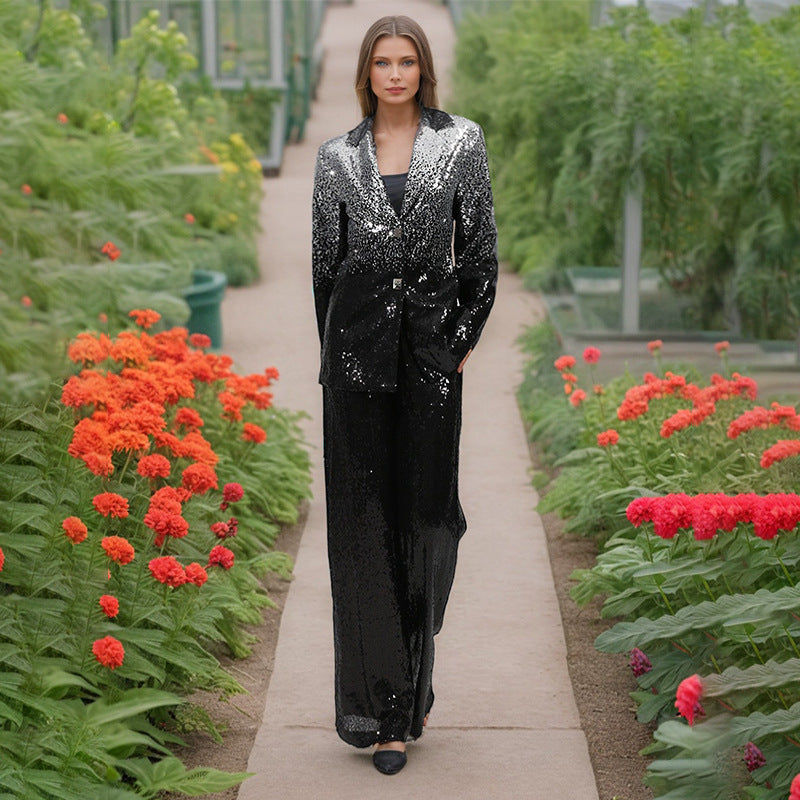Elegant Light Luxury Long Sleeve Two Piece Sets Autumn Sequin Design High Sense Slimming by Ragazza