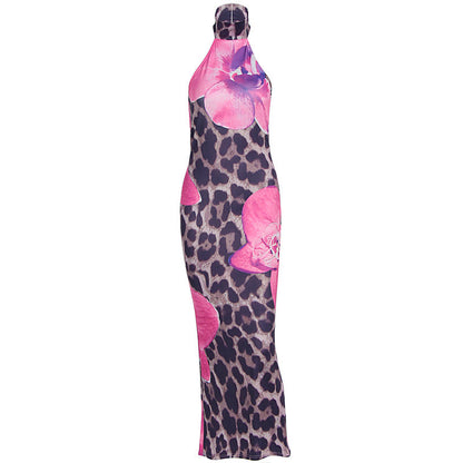 Summer Women Clothing Sexy Leopard Print round Neck Backless Slim Fit Sheath Dress by Ragazza