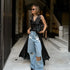 Summer Sexy Design Lace V Neck Strap Black Mysterious Dress Russian Slit Dress Women Clothing by Ragazza